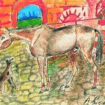 Antonio Ligabue Cortile con cavallo e cane, 1960-1961 pastello a cera su carta intelata 44x53 cm